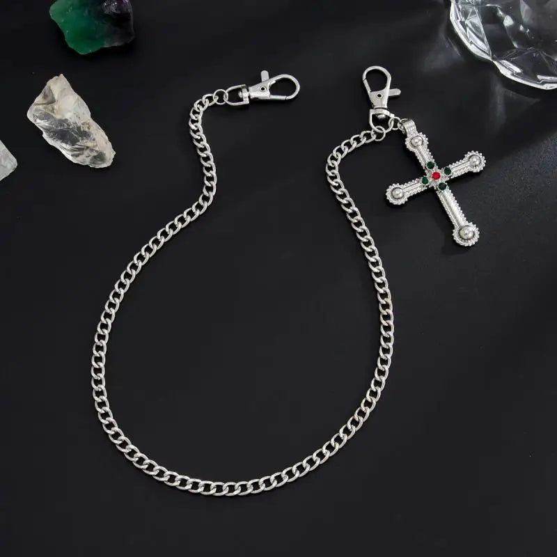 Punk Jeans Pants Chain Decor Multi Layer Chain Cross Charm Waist Wallet Chain Harajuku Belt For Hip Hop Dancers