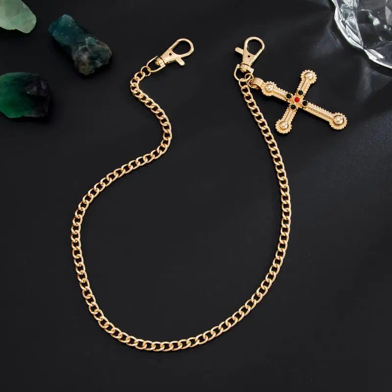 Punk Jeans Pants Chain Decor Multi Layer Chain Cross Charm Waist Wallet Chain Harajuku Belt For Hip Hop Dancers