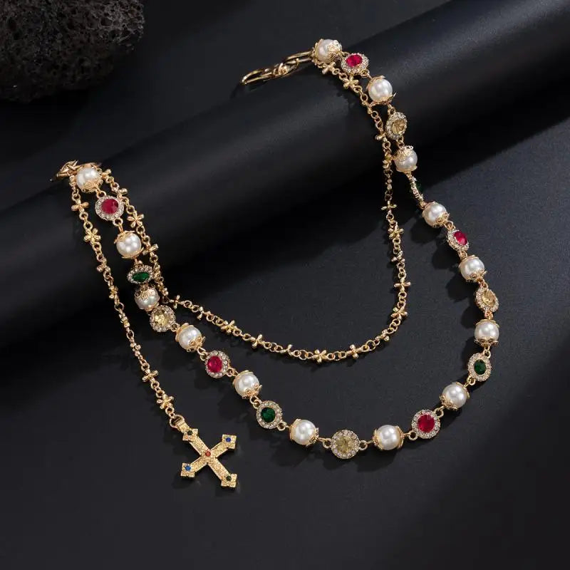 Punk Jeans Pants Chain Decor Multi Layer Chain Cross Charm Waist Wallet Chain Harajuku Belt For Hip Hop Dancers
