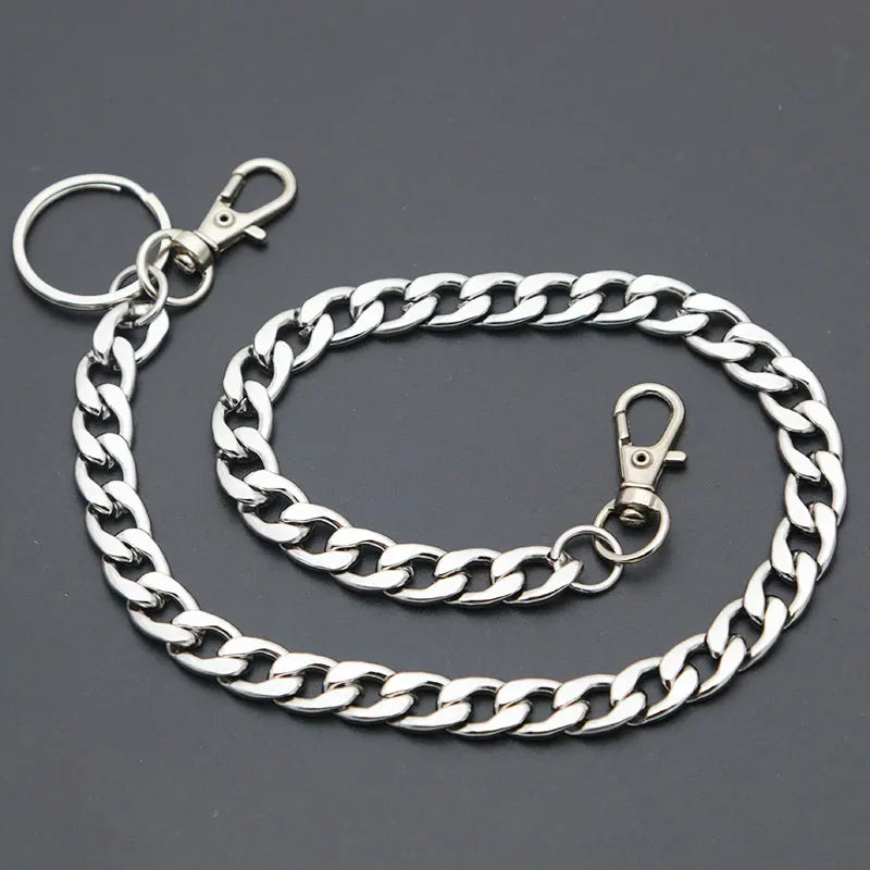 Long Metal Wallet Chain Leash Pant Jean Keychain Ring Clip Men's Hip Hop Stainless Steel Jewelry