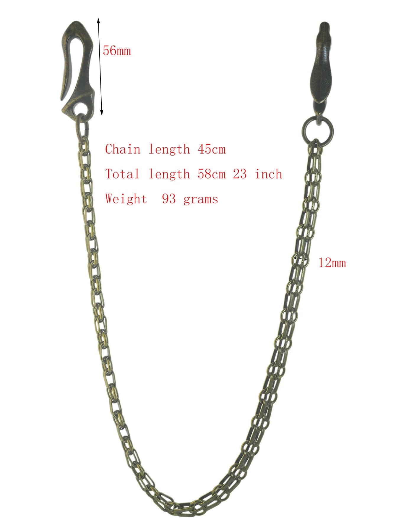 23 inch Hip pop bronze  trousers biker jean pant 12mm watch strap chain keychain double dragon claw bone belt U hook EDC