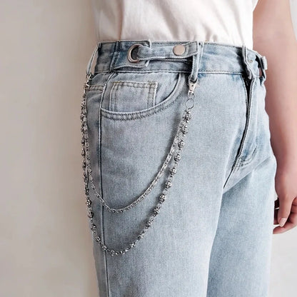 Trendy Hip Hop Double Layer Jeans Chain with Keychain Unisex Waist Accessory for Men & Women