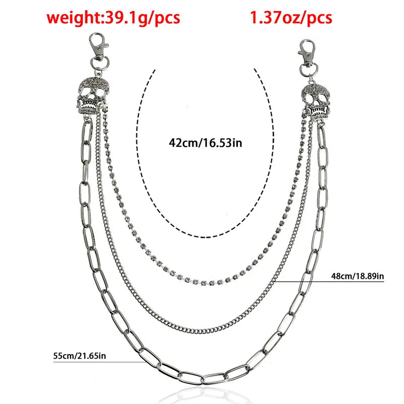 Punk Pants Layered Chain Skull Keychains For Men Women Waist Key Chain Wallet Jeans Belt Chains Hip-hop Accessories