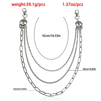 Punk Pants Layered Chain Skull Keychains For Men Women Waist Key Chain Wallet Jeans Belt Chains Hip-hop Accessories