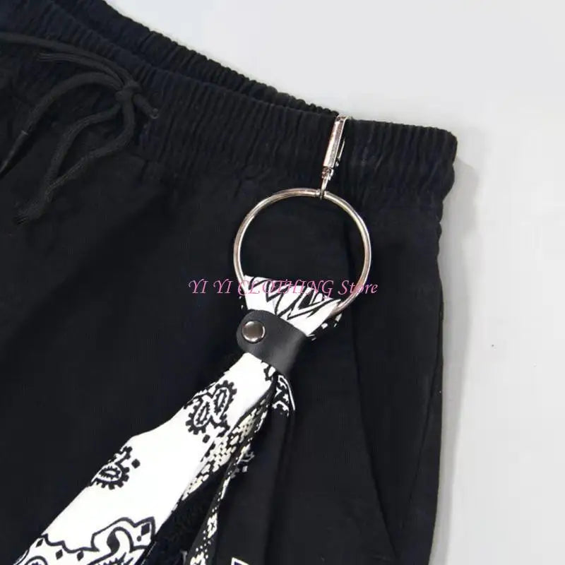 N5KF Unisex Hip Hop Paisley Bandana Kerchief Wallet Chain Rock Punk Ribbon Biker Headscarf Metal Keychain Bags Pants Jewelry