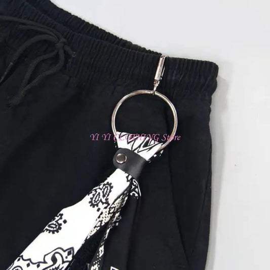 N5KF Unisex Hip Hop Paisley Bandana Kerchief Wallet Chain Rock Punk Ribbon Biker Headscarf Metal Keychain Bags Pants Jewelry