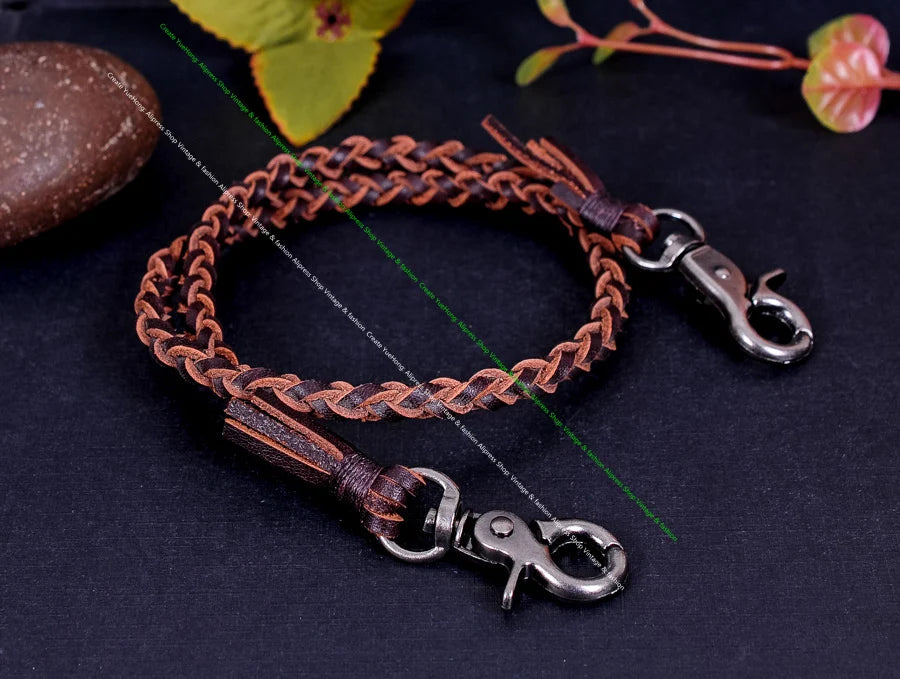22" Trigger Biker Genuine Leather Handmade Braided Twisted Trucker Key Jeans Wallet Chain