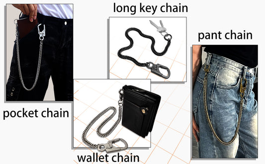 Ahiller Mens Wallet Chain 25" Pocket Chain Long Key Chain With Double Locking Ｍechanism Heavy Duty Biker Chain Punk Pants Chain Belt Chain.(QK- DullL Silver-JR-1P)