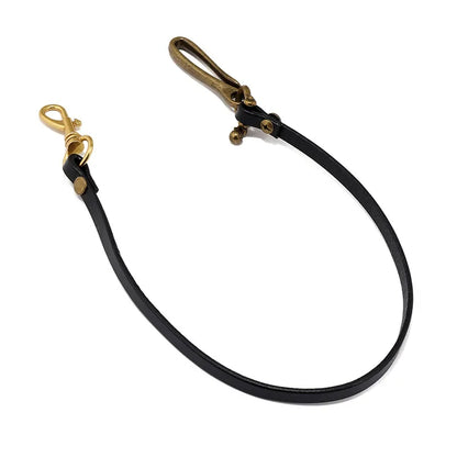Handmade Long Biker Motorcycle Trucker Brown Black Cowhide Plain Genuine Leather Keyring Jean Wallet Chain With Hook Clasp