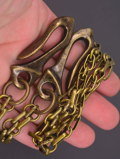 23 inch Hip pop bronze  trousers biker jean pant 12mm watch strap chain keychain double dragon claw bone belt U hook EDC