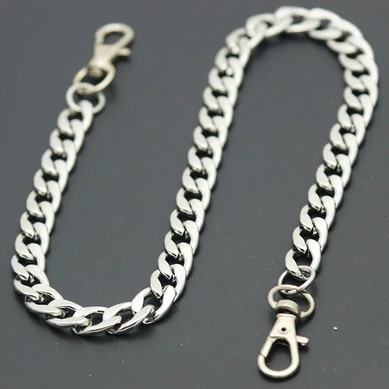 Long Metal Wallet Chain Leash Pant Jean Keychain Ring Clip Men's Hip Hop Stainless Steel Jewelry