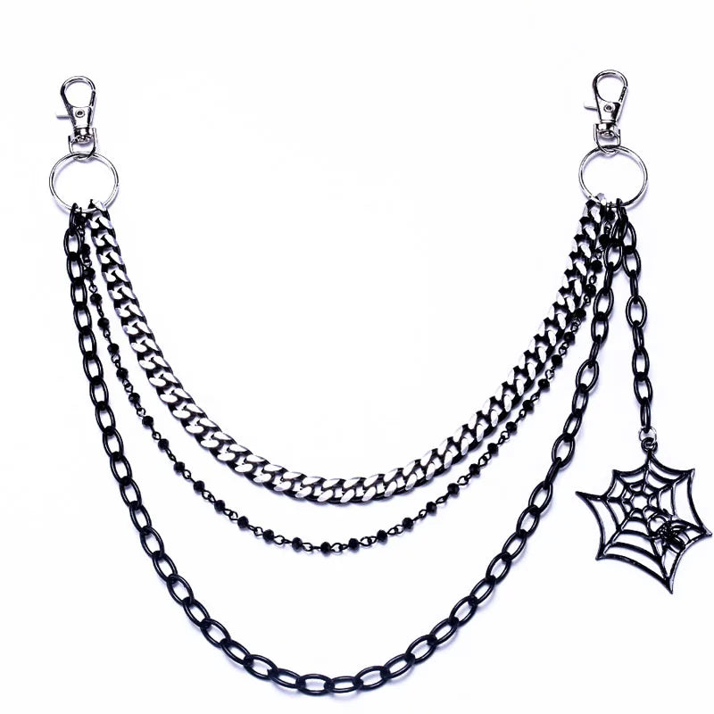 Halloween Gifts keychain Fashion Punk Black Metal Pants Chain Hip Hop Spider Web Pendant Jeans Chain for Men Women Accessories