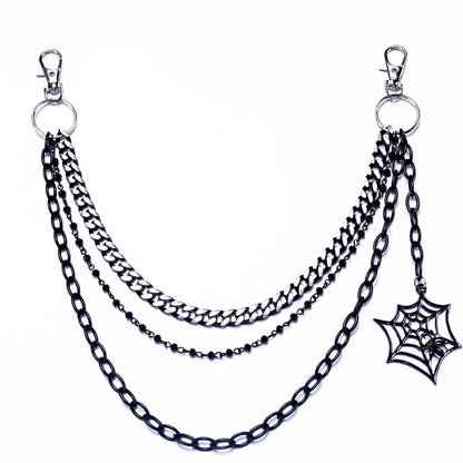 Halloween Gifts keychain Fashion Punk Black Metal Pants Chain Hip Hop Spider Web Pendant Jeans Chain for Men Women Accessories