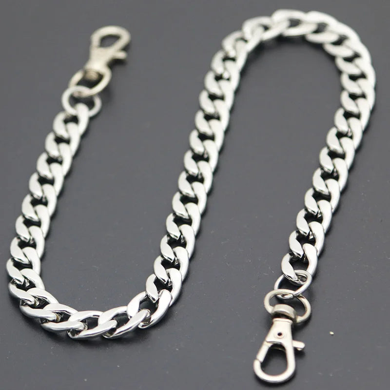 Long Metal Wallet Chain Leash Pant Jean Keychain Ring Clip Men's Hip Hop Stainless Steel Jewelry