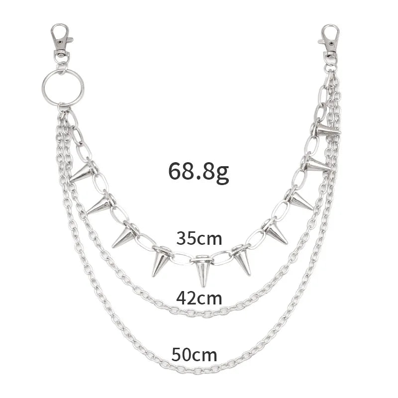 Punk Spike Rivet Tassel Keychain Jeans Decor Pants Chain Women Men Secure Wallet Heavy Duty Link Coil Leash Jewelry