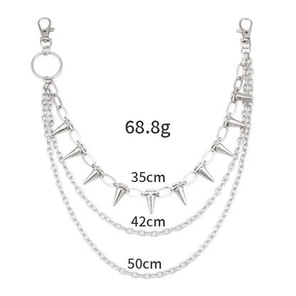 Punk Spike Rivet Tassel Keychain Jeans Decor Pants Chain Women Men Secure Wallet Heavy Duty Link Coil Leash Jewelry