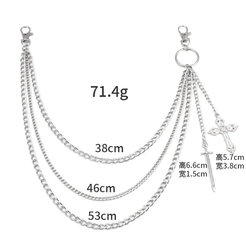 Hip Hop Skull Cross Pants Waist Chain Men Women Cool Jeans Chain Keychain Wallet Chain Gothic Biker Fashion Accessories