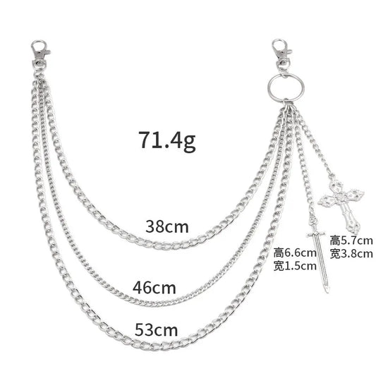 Hip Hop Skull Cross Pants Waist Chain Men Women Cool Jeans Chain Keychain Wallet Chain Gothic Biker Fashion Accessories