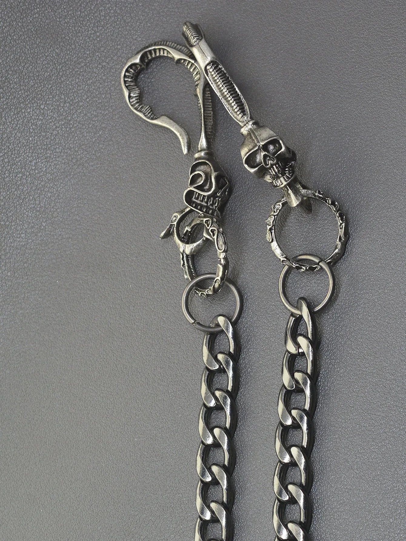 24 inch Hip pop Gunmetal wallet pants biker jean 10 mm NK chain large skull blet U hook  gift for friend EDC FOB