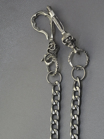 24 inch Hip pop Gunmetal wallet pants biker jean 10 mm NK chain large skull blet U hook  gift for friend EDC FOB