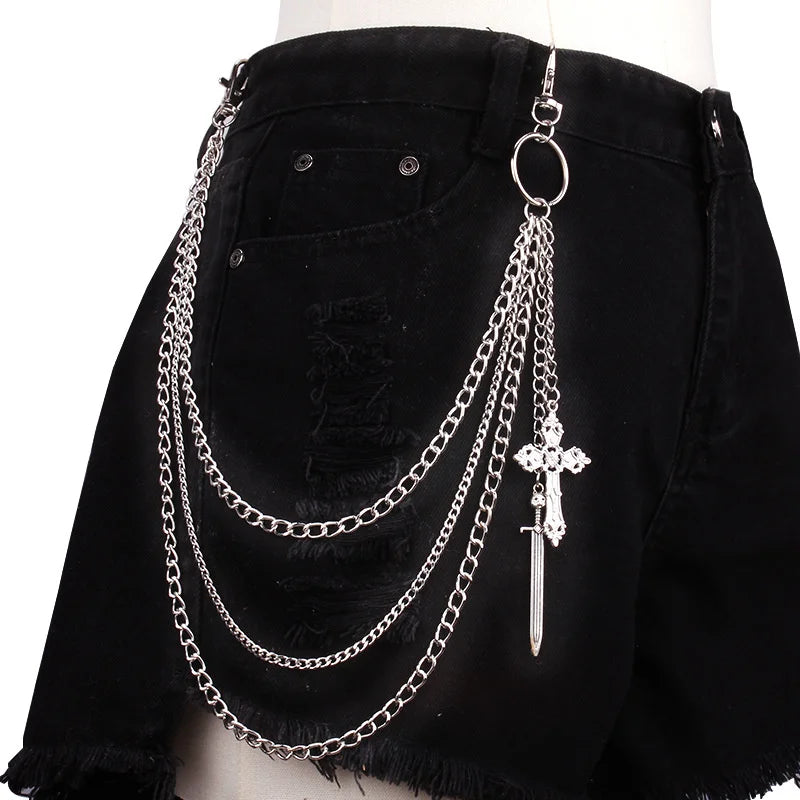Hip Hop Skull Cross Pants Waist Chain Men Women Cool Jeans Chain Keychain Wallet Chain Gothic Biker Fashion Accessories