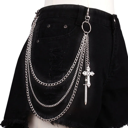Hip Hop Skull Cross Pants Waist Chain Men Women Cool Jeans Chain Keychain Wallet Chain Gothic Biker Fashion Accessories