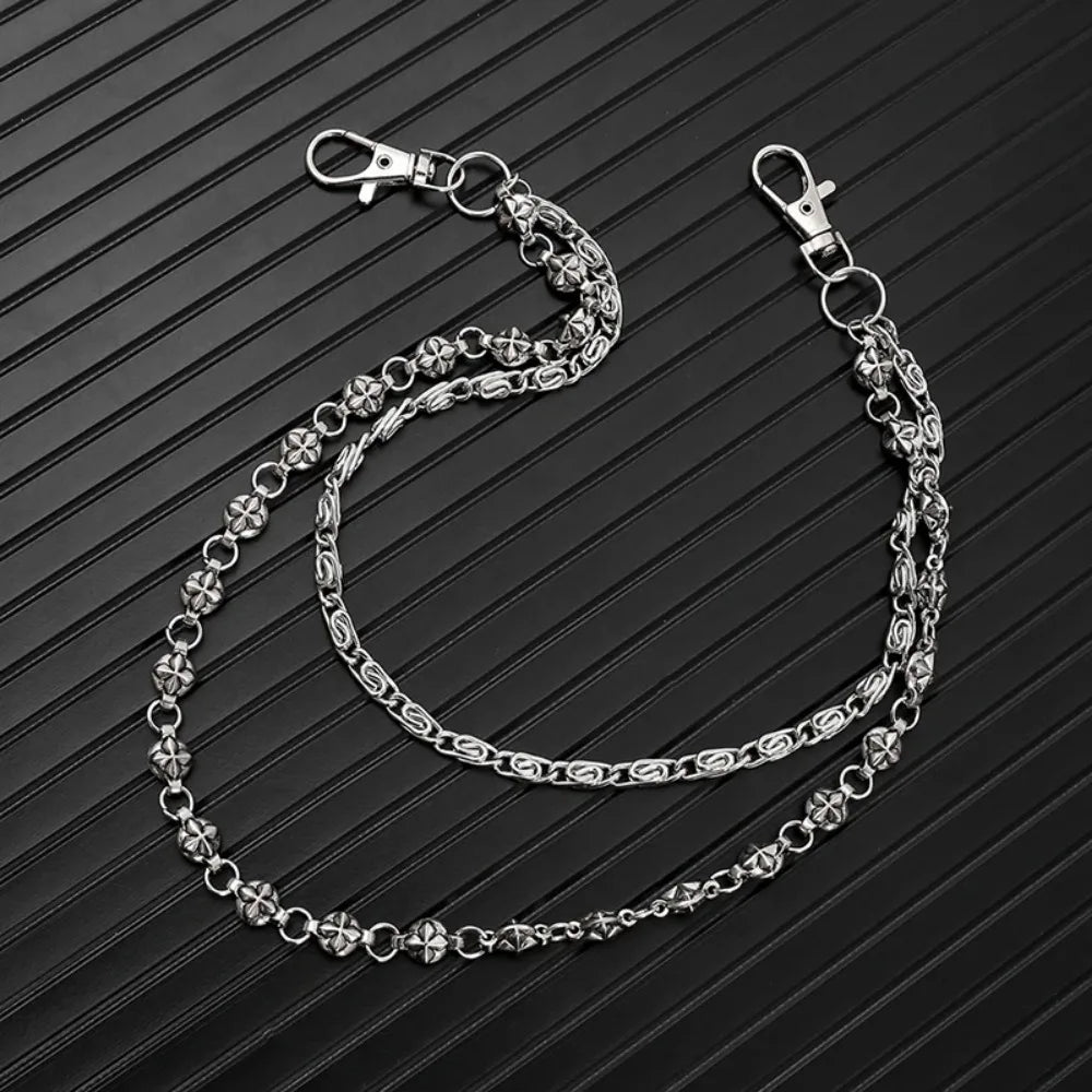 Trendy Hip Hop Double Layer Jeans Chain with Keychain Unisex Waist Accessory for Men & Women