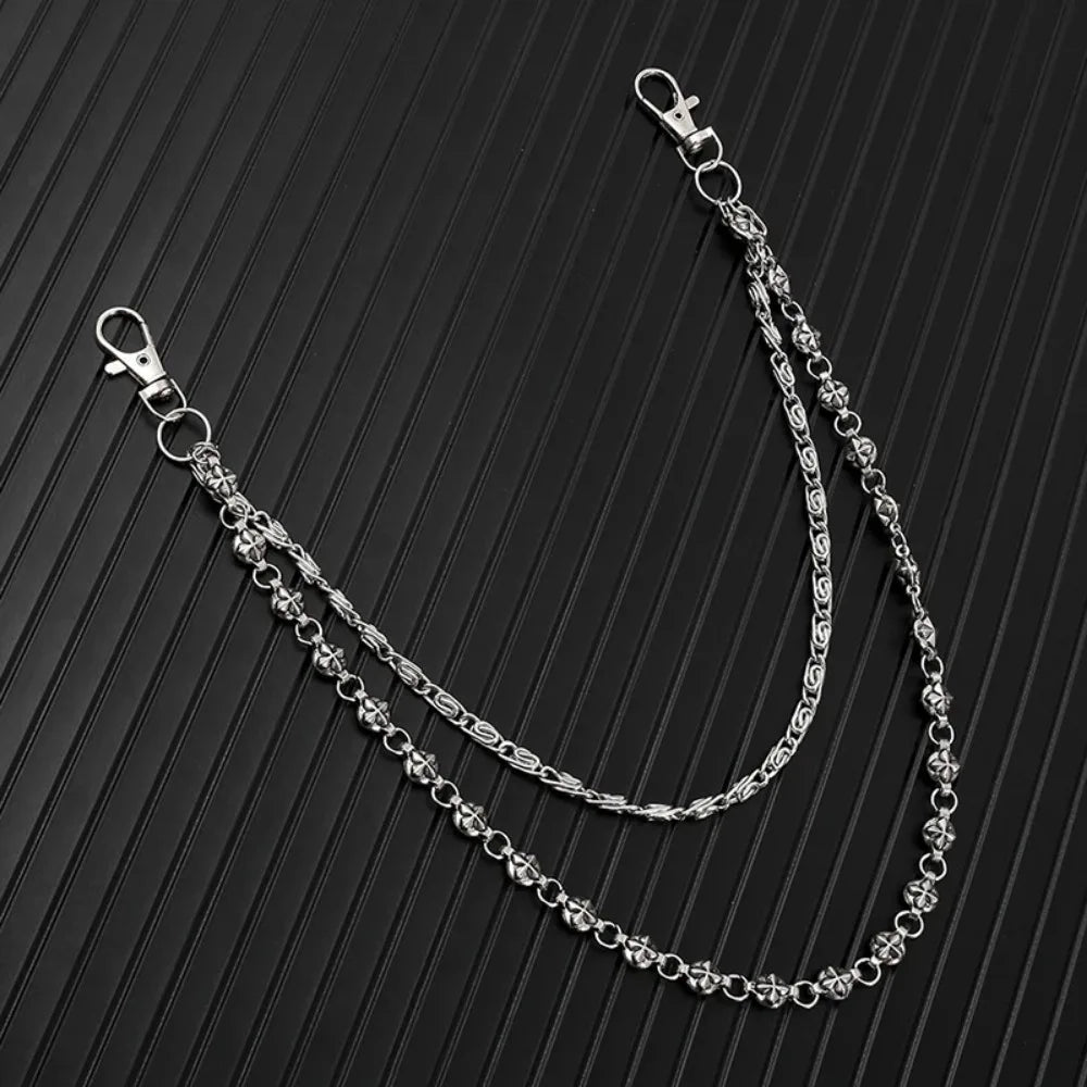 Trendy Hip Hop Double Layer Jeans Chain with Keychain Unisex Waist Accessory for Men & Women