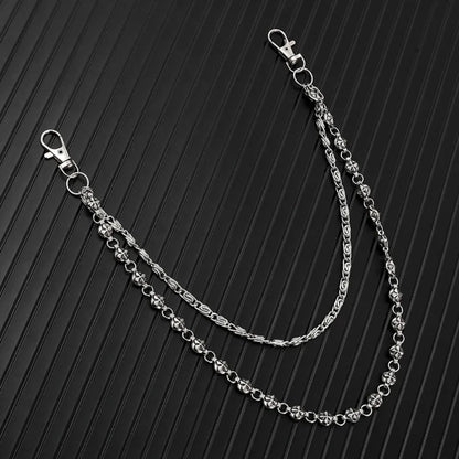 Trendy Hip Hop Double Layer Jeans Chain with Keychain Unisex Waist Accessory for Men & Women
