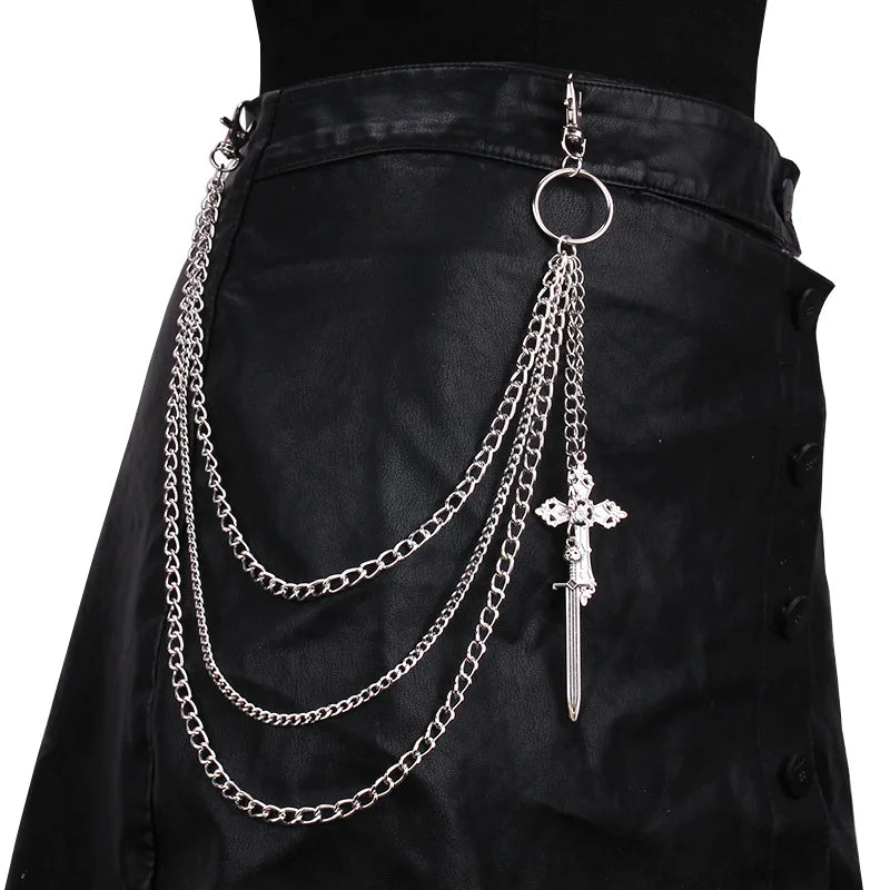 Hip Hop Skull Cross Pants Waist Chain Men Women Cool Jeans Chain Keychain Wallet Chain Gothic Biker Fashion Accessories