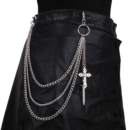 Hip Hop Skull Cross Pants Waist Chain Men Women Cool Jeans Chain Keychain Wallet Chain Gothic Biker Fashion Accessories