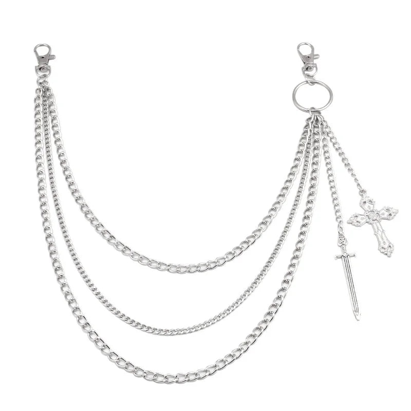 Hip Hop Skull Cross Pants Waist Chain Men Women Cool Jeans Chain Keychain Wallet Chain Gothic Biker Fashion Accessories