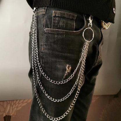 1 to 3 Layer Long Metal Belt Chain Rock Punk Hook Trousers Pant Waist Link Metal Wallet Chain Keychain Ring Clip