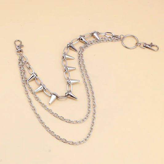 Punk Spike Rivet Tassel Keychain Jeans Decor Pants Chain Women Men Secure Wallet Heavy Duty Link Coil Leash Jewelry