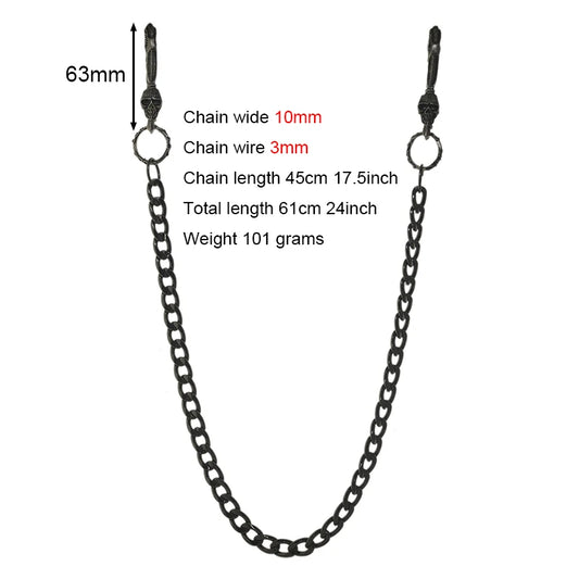 24 inch Hip pop Gunmetal wallet pants biker jean 10 mm NK chain large skull blet U hook  gift for friend EDC FOB