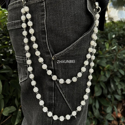 1pc Disco Ball Rhinestone Wallet Chain Hip Hop Fashion Jewelry Pendant Cluster Pants Jean Pocket Belt Chain for Men Gifts