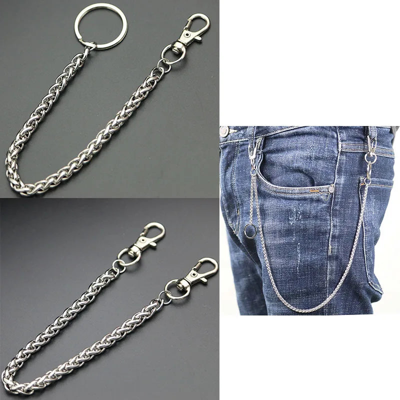 Fashion Necklace Stainless Steel Long Metal Wallet Chain Leash Pant Jean Keychain Ring Clip Men's Hip Hop Jewelry
