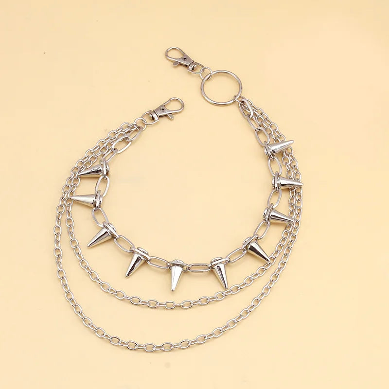 Punk Spike Rivet Tassel Keychain Jeans Decor Pants Chain Women Men Secure Wallet Heavy Duty Link Coil Leash Jewelry
