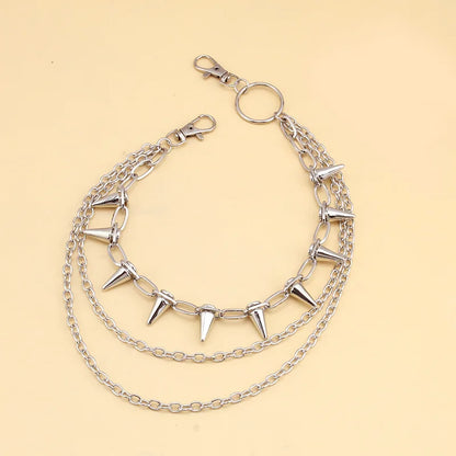 Punk Spike Rivet Tassel Keychain Jeans Decor Pants Chain Women Men Secure Wallet Heavy Duty Link Coil Leash Jewelry