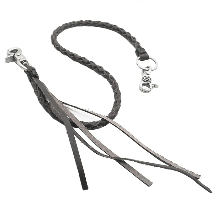 UNIQSUM Braided Genuine leather wallet chain Biker Punk Key chains (A C Brown)