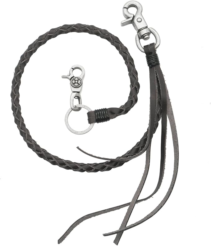 UNIQSUM Braided Genuine leather wallet chain Biker Punk Key chains (A C Brown)