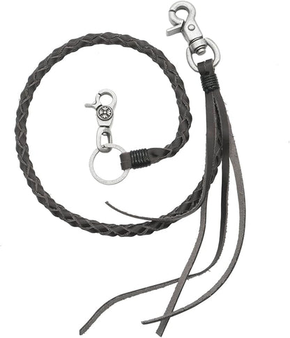UNIQSUM Braided Genuine leather wallet chain Biker Punk Key chains (A C Brown)