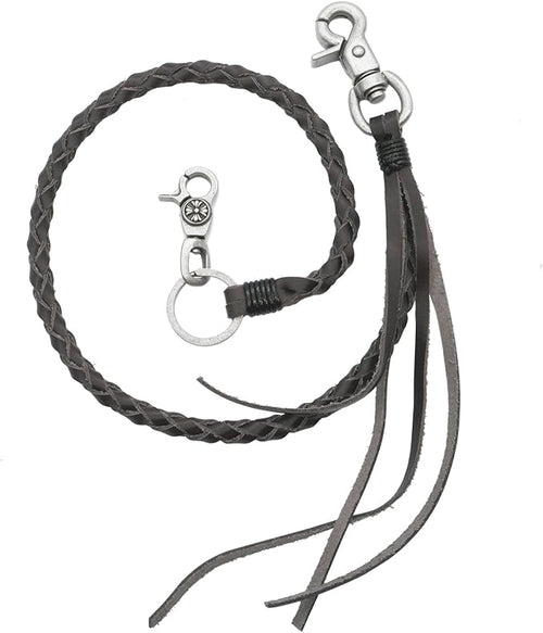 UNIQSUM Braided Genuine leather wallet chain Biker Punk Key chains (A C Brown)