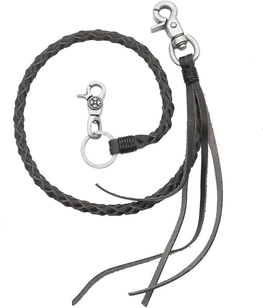 UNIQSUM Braided Genuine leather wallet chain Biker Punk Key chains (A C Brown)