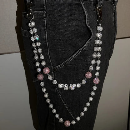 1pc Disco Ball Rhinestone Wallet Chain Hip Hop Fashion Jewelry Pendant Cluster Pants Jean Pocket Belt Chain for Men Gifts