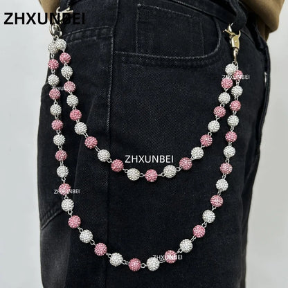 1pc Disco Ball Rhinestone Wallet Chain Hip Hop Fashion Jewelry Pendant Cluster Pants Jean Pocket Belt Chain for Men Gifts