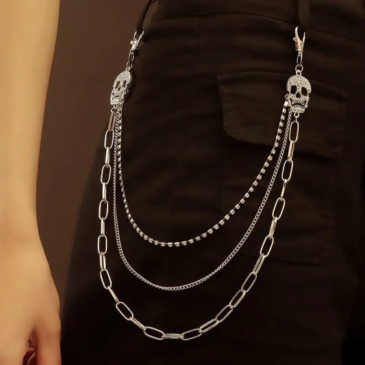 Punk Pants Layered Chain Skull Keychains For Men Women Waist Key Chain Wallet Jeans Belt Chains Hip-hop Accessories