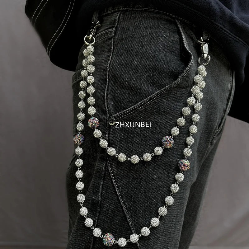 1pc Disco Ball Rhinestone Wallet Chain Hip Hop Fashion Jewelry Pendant Cluster Pants Jean Pocket Belt Chain for Men Gifts