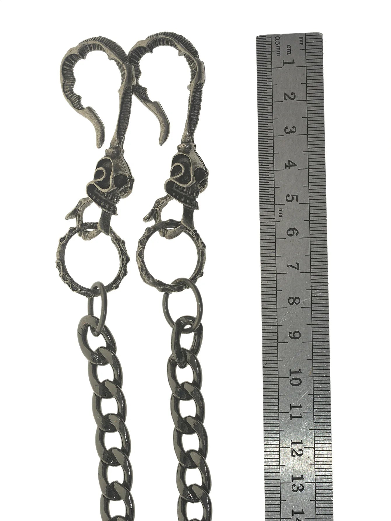 24 inch Hip pop Gunmetal wallet pants biker jean 10 mm NK chain large skull blet U hook  gift for friend EDC FOB