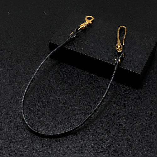 Handmade Long Biker Motorcycle Trucker Brown Black Cowhide Plain Genuine Leather Keyring Jean Wallet Chain With Hook Clasp